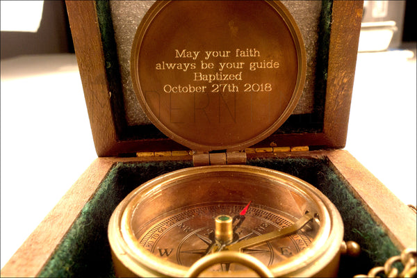 Christmas Gift, Baptized, Confirmed,Engraved compass with Plain Wooden box, Baptism, Confirmation Gift, Christening, Christmas gift - ModernTimez Gift