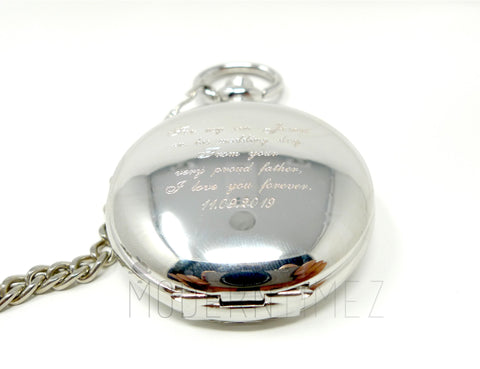Groomsmen gift, gift for boyfriend,Silver color Wind-up movement Pocket watch, Best-men gift, Father's day gift - ModernTimez Gift